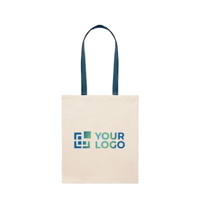 Bolsa de algodón de color natural con asas largas de colores 140 g/m2