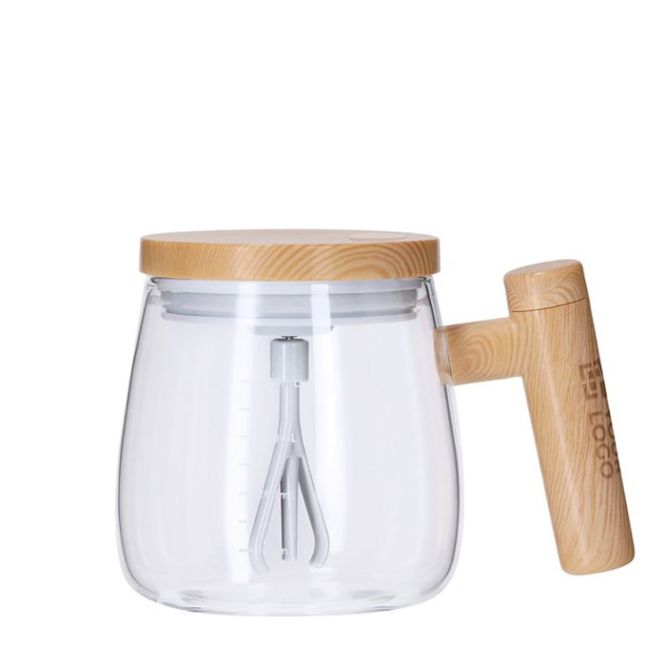 Taza mezcladora de borosilicato con tapadera con agitador eléctrico