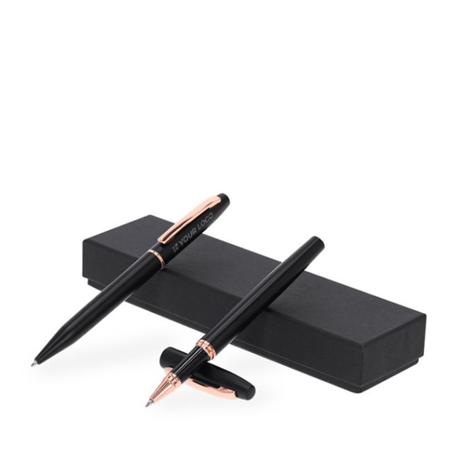 Bolígrafo y roller de aluminio reciclado en elegante estuche tinta azul