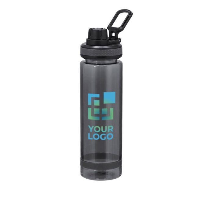 Botella translucida mate de RPET con tapa y asa negra 700ml