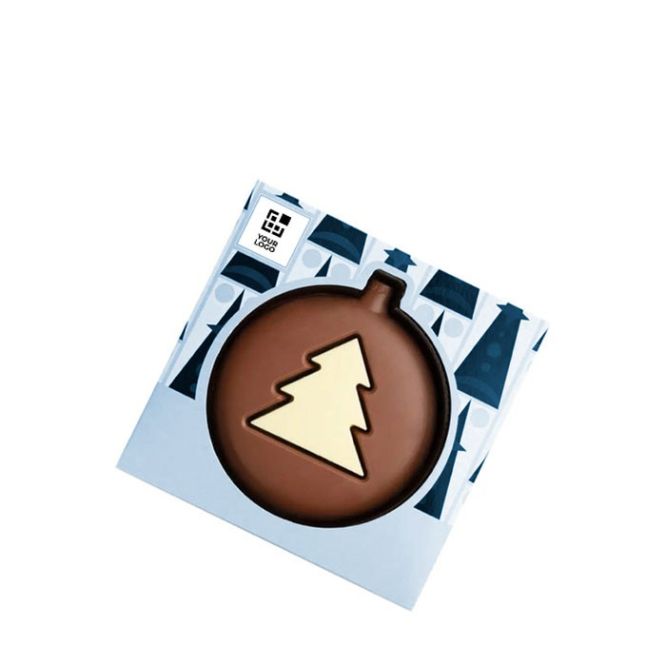 Chocolate en forma de bola de navidad con diseño de árbol