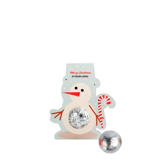 Bombón de chocolate con relleno de avellanas y soporte muñeco de nieve