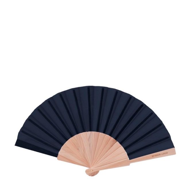 Abanicos personalizados baratos de madera y poliéster Woodster color azul vista principal