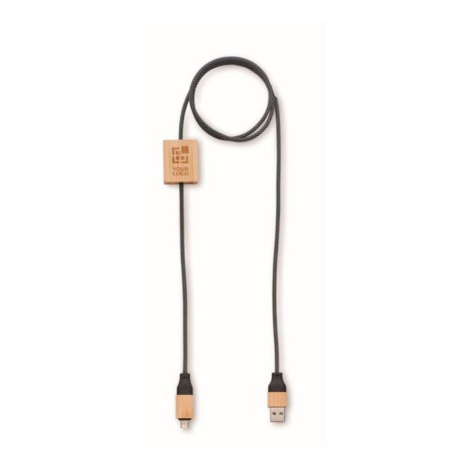 Cable de carga con detalles en bambú y personalizable 60W