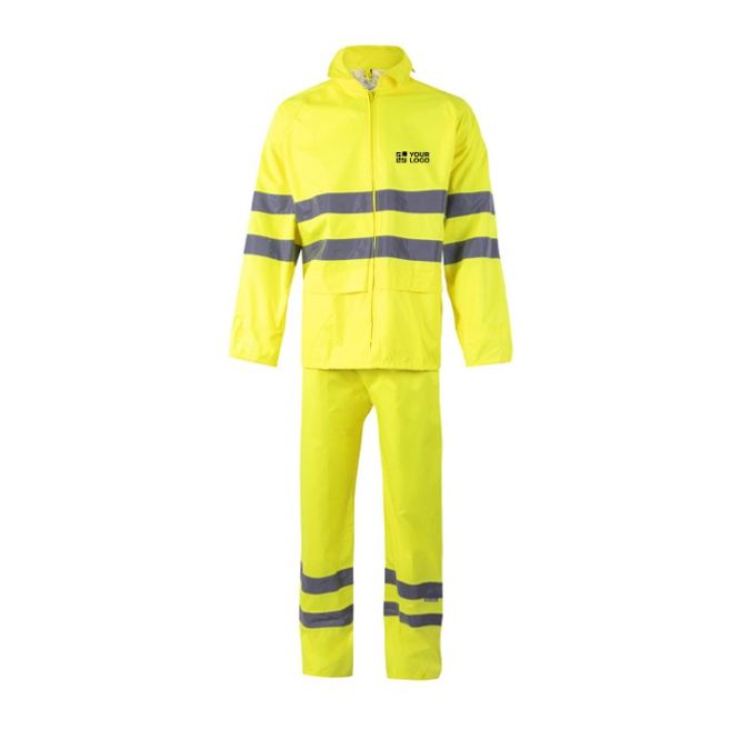 Traje de lluvia de poliéster para trabajar con reflectantes 130 g/m2 