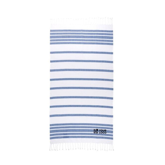Toalla de playa de algodón y poliéster a rayas con flecos 180 g/m2