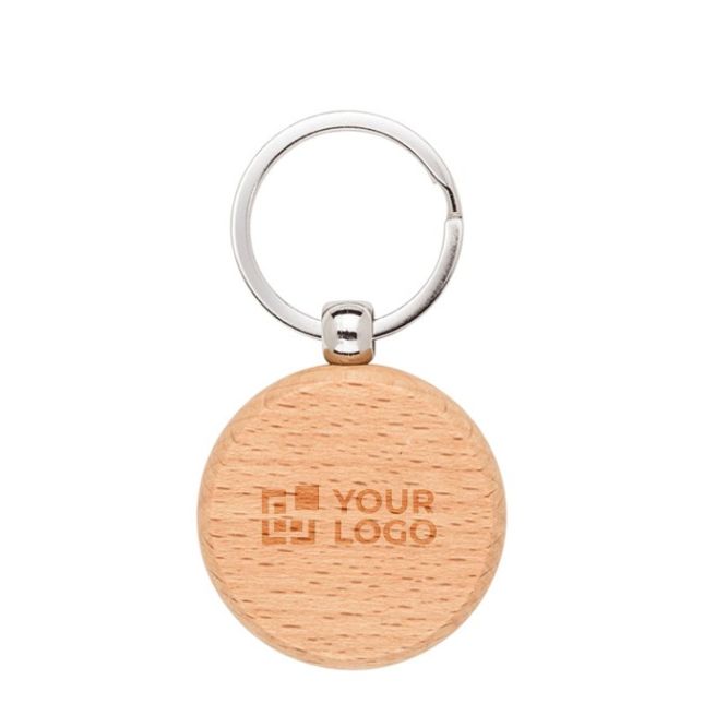 Llavero redondo de madera de haya natural con anilla de metal