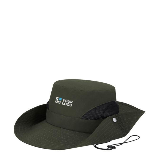Gorro de poliéster estilo safari con cordón de transporte ajustable