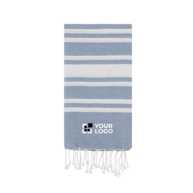 Fino pareo de algodón y poliéster de rayas y flecos blancos 150 g/m2