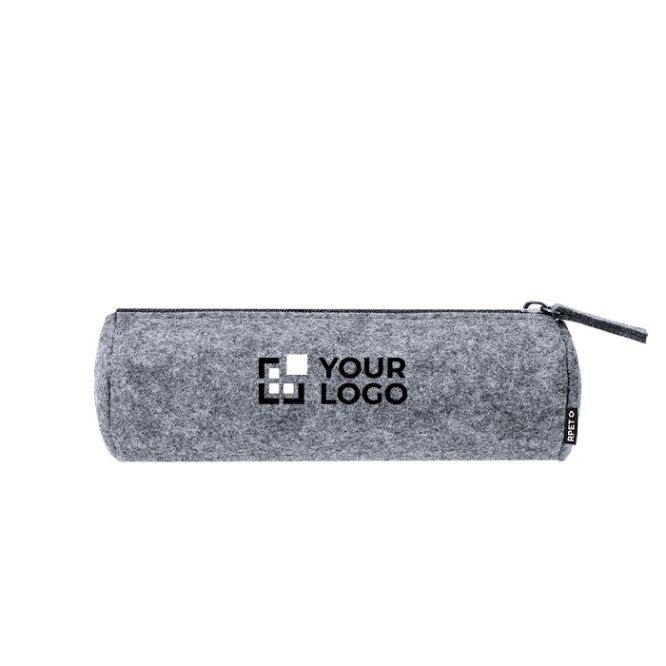 Estuche cilíndrico de fieltro RPET con cierre de cremallera