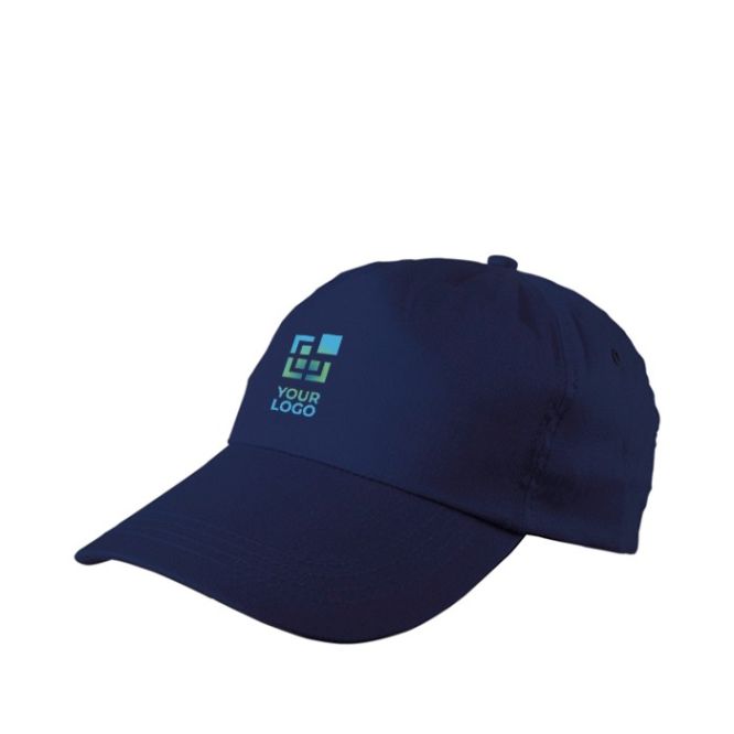 Clásica gorra de algodón de 5 paneles con cierre de plástico color azul vista de impresión