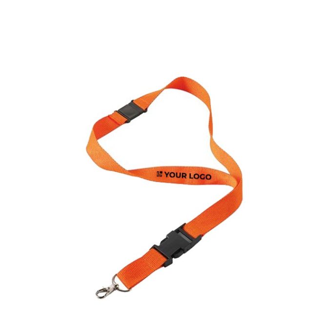 Lanyard de poliéster con mosquetón y llavero en varios colores color naranja vista de impresión
