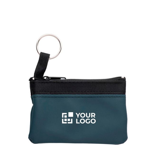Sencillo monedero de nylon con cremallera negra y llavero