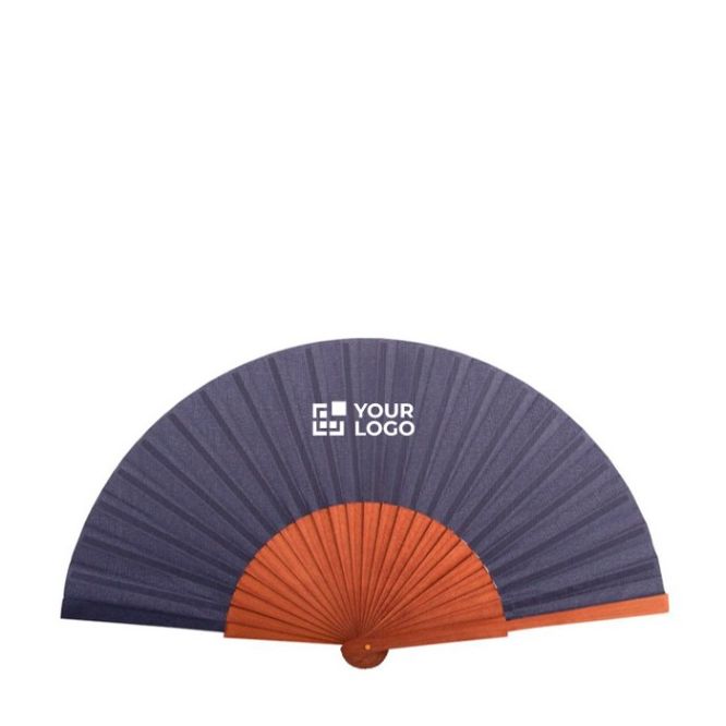Abanico personalizable de madera oscura y tela de poliéster