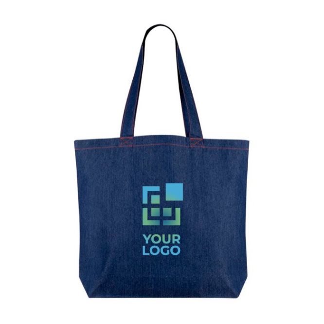Bolsa de denim reciclado para personalizar de asas largas 280 g/m2 color azul vaquero vista principal