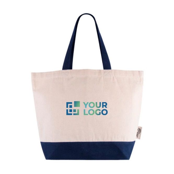 Bolsa de algodón reciclado con asa y base de colores 320 g/m2