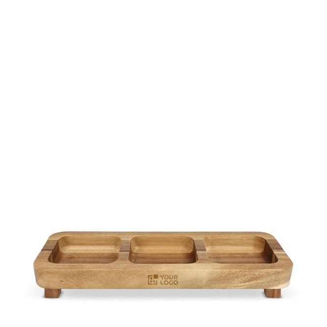 Mini mesa de madera de acacia con 3 compartimientos para meriendas