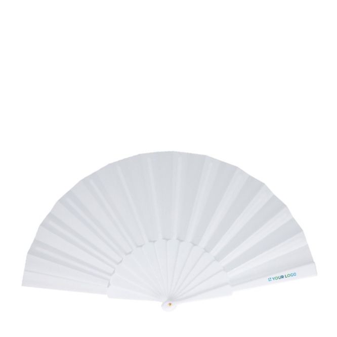 Abanico de poliéster en colores con mango de plástico personalizable