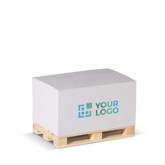 Taco de notas de 530 hojas lisas FSC en palé de madera 12x8x6cm vista principal