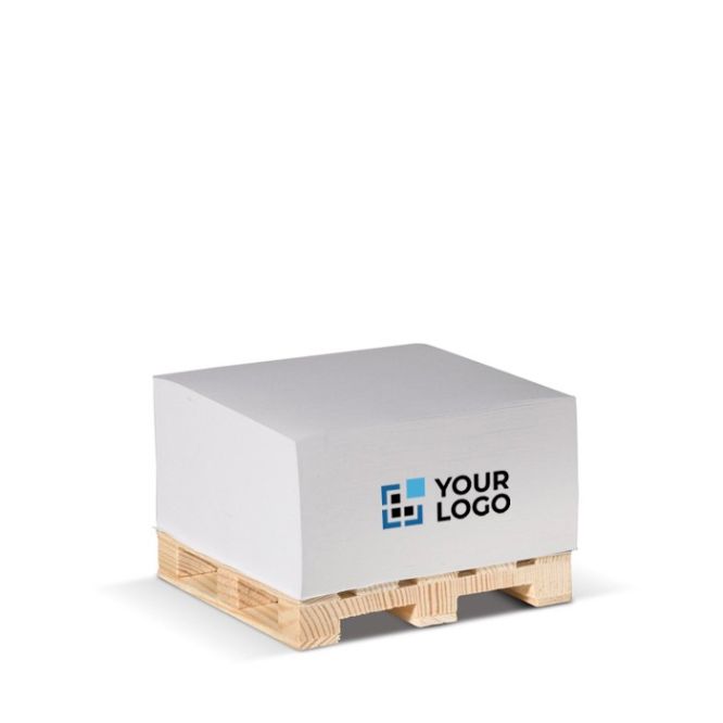 Cubo de notas de 420 hojas lisas FSC en palé de madera 10x10x5cm vista principal