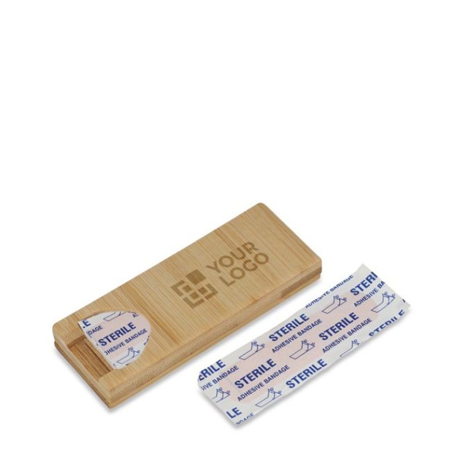 Estuche de bambú con 10 tiritas para primeros auxilios