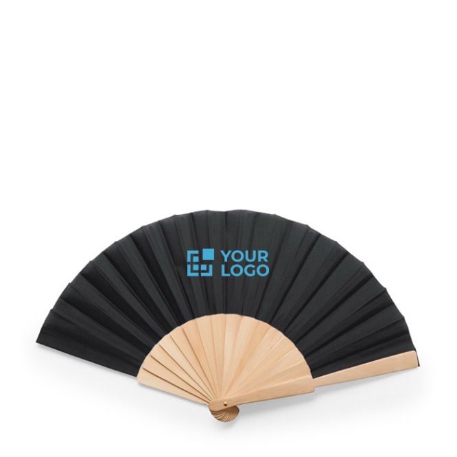 Abanico de colores con tela de poliéster y varillas de madera