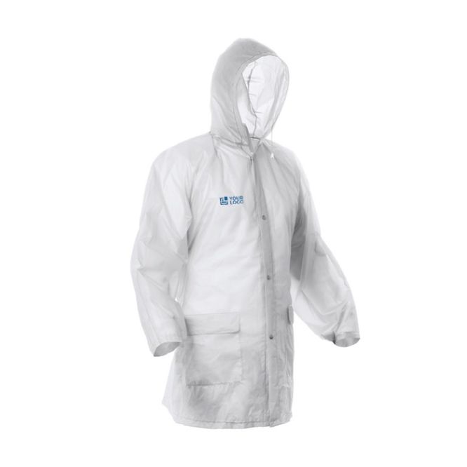 Chubasquero de acabados termosellados con cierre central y capucha