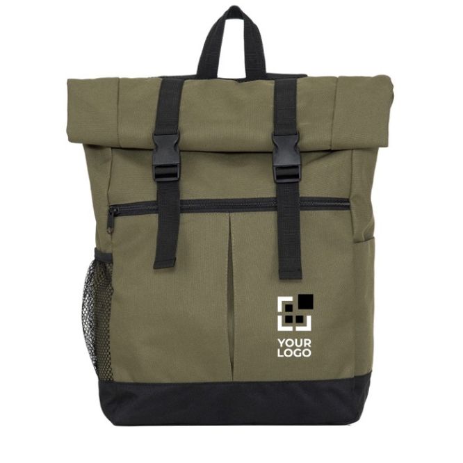 Mochila de poliéster 900D con tapa enrollable y cintas de cierre