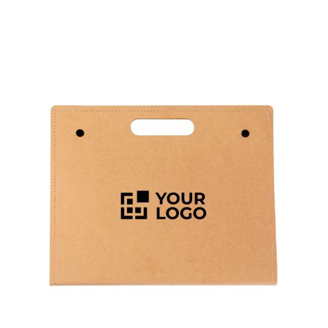 Carpeta de cartón reciclado con material de oficina dentro