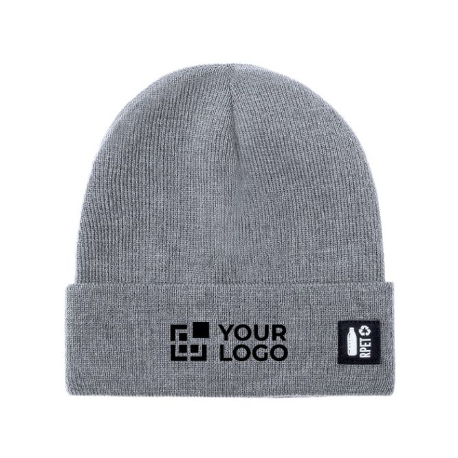 Gorro de punto en poliéster RPET con dobladillo en frontal vista principal