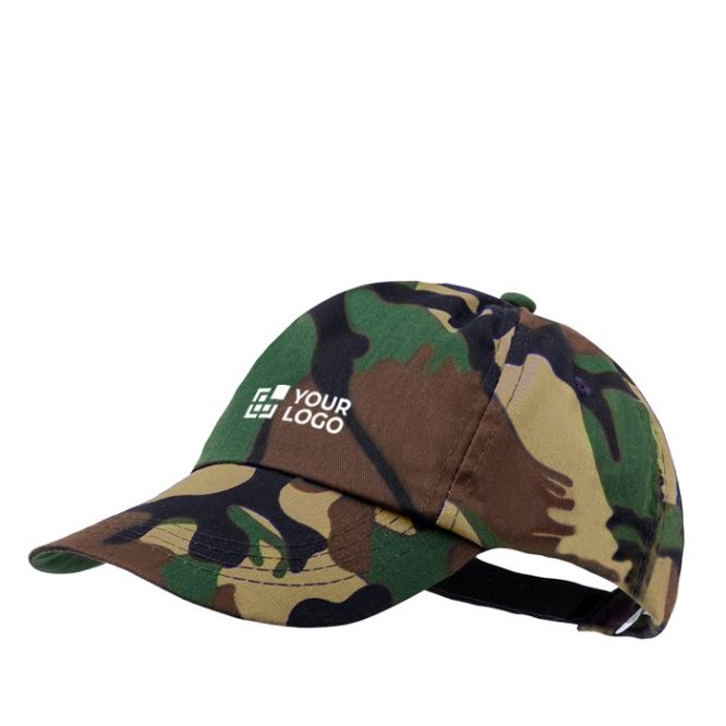 Gorra de 5 paneles de algodón y poliéster con diseño de camuflaje
