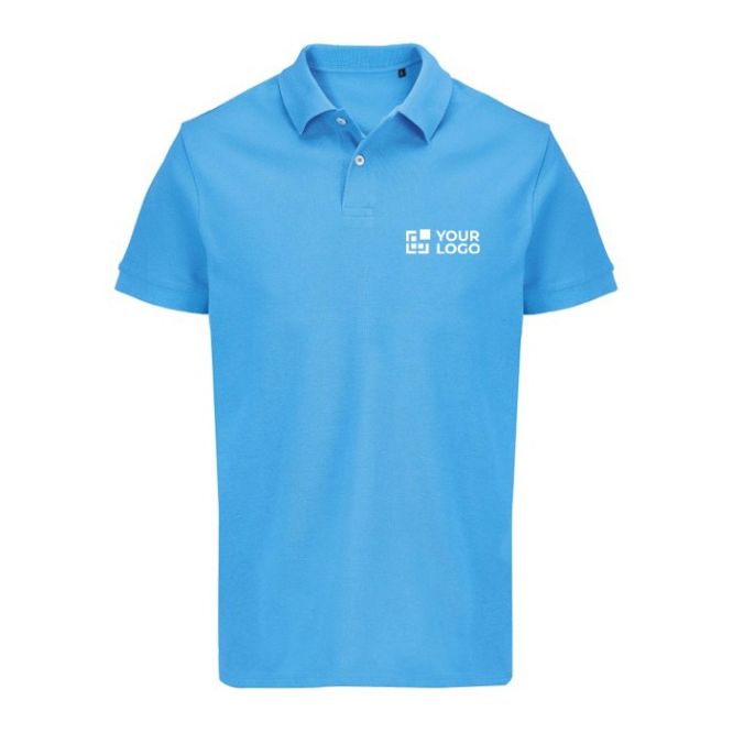 Polo de algodón peinado para hombre manga corta y 2 botones color azul cian vista de impresión