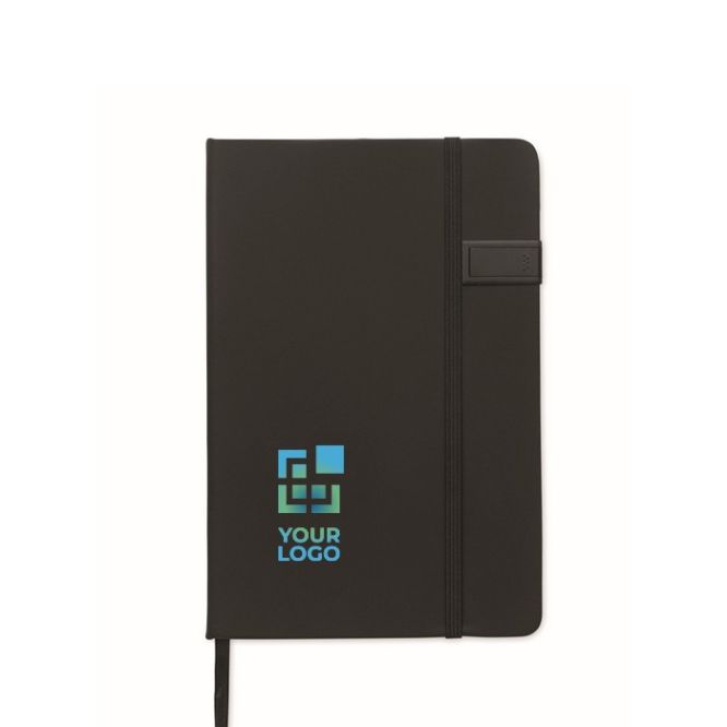 Libreta negra de tapa dura con memoria USB incluida A5 hojas a rayas