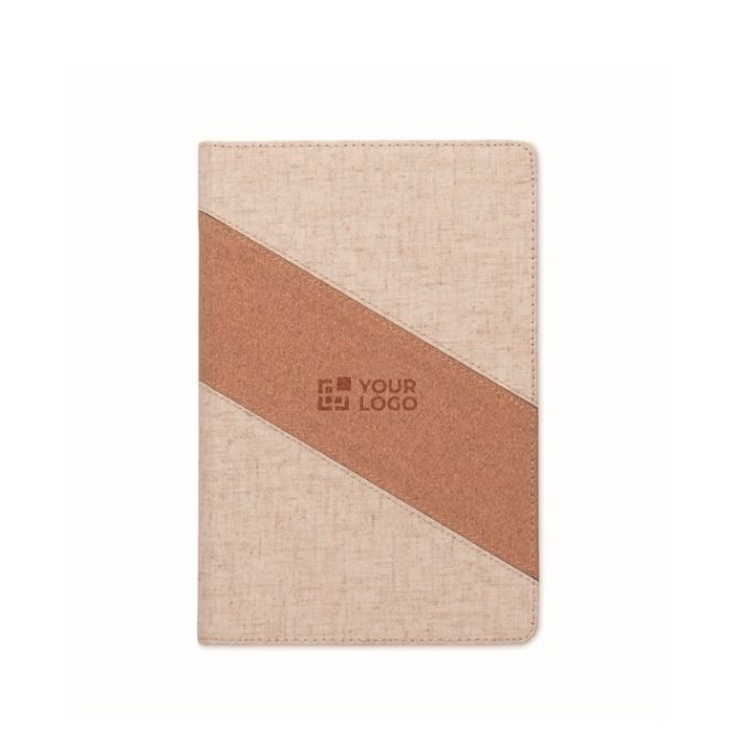 Libreta con detalles de corcho y algodón y cargador inalámbrico A5
