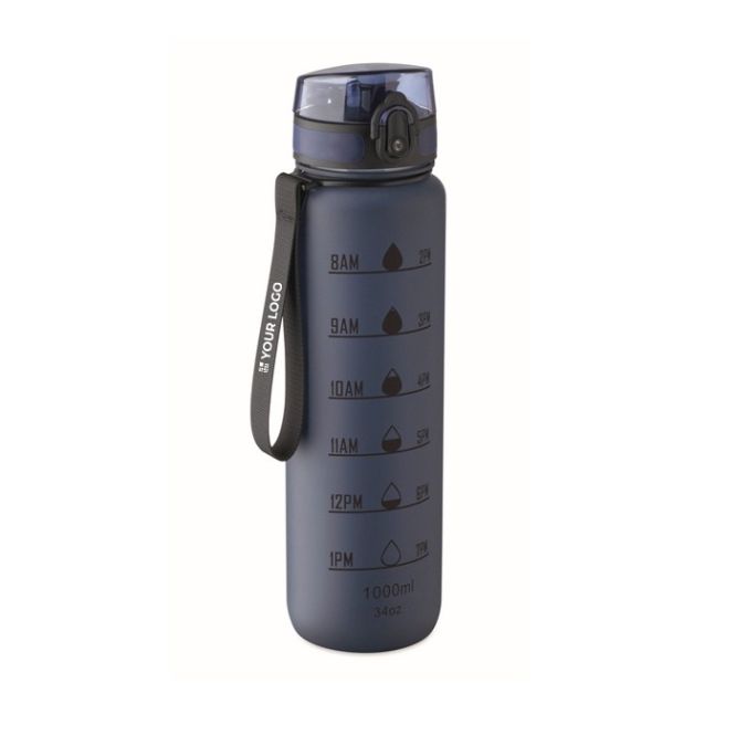 Botella de plástico con marcas de tiempo y tapa abatible 1L