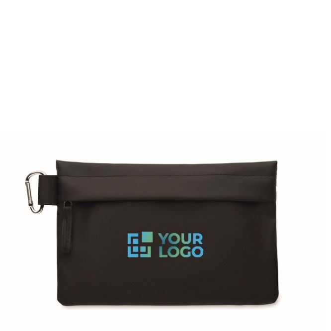 Neceser organizador de poliéster y PU con mosquetón en el lateral