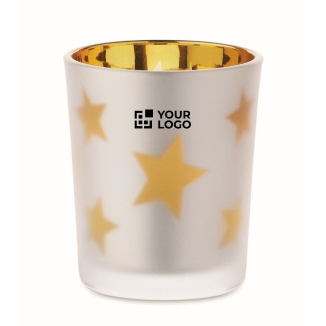 Vela luz LED en frasco de cristal con estrellitas navideñas