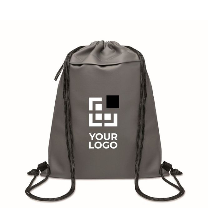 Mochila de cuerdas de RPET y PU con un bolsillo frontal