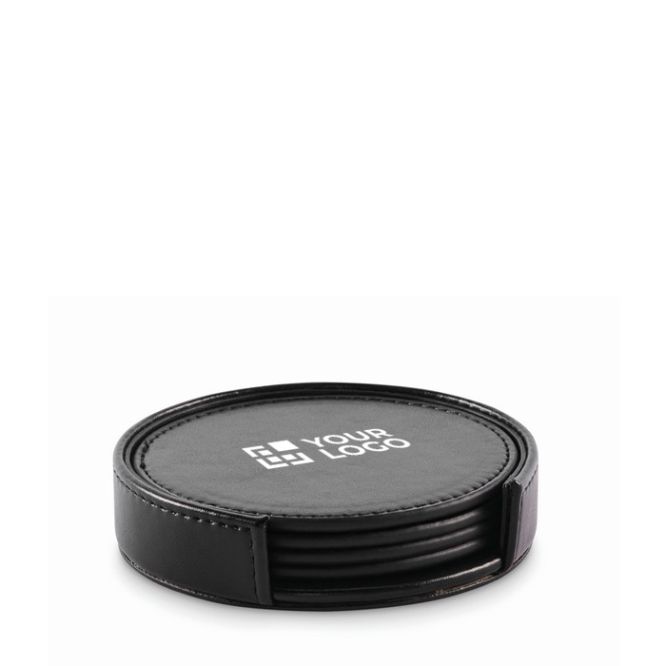 Set de 4 posavasos y un porta posavasos a juego de cuero sintético