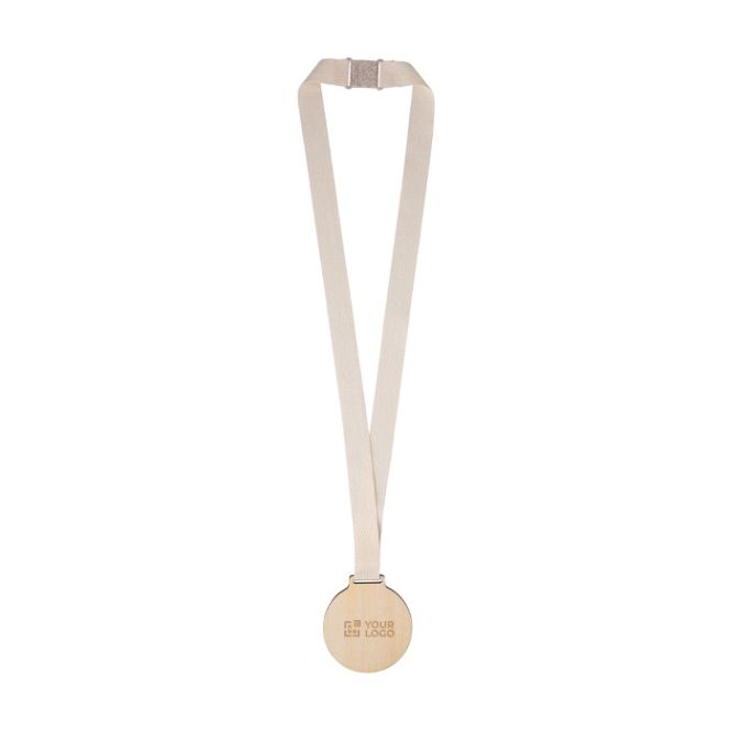 Medalla de madera con cordón de algodón con hebilla de seguridad