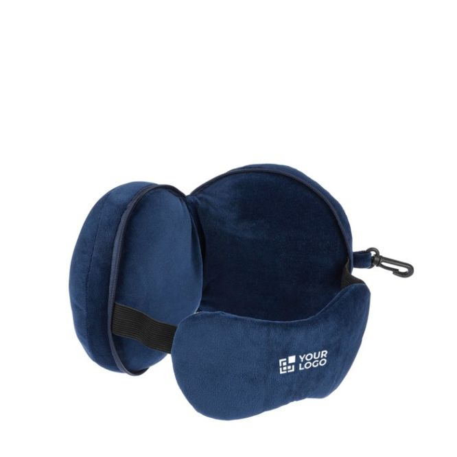 Set de viaje con almohada y antifaz de algodón y poliéster suave