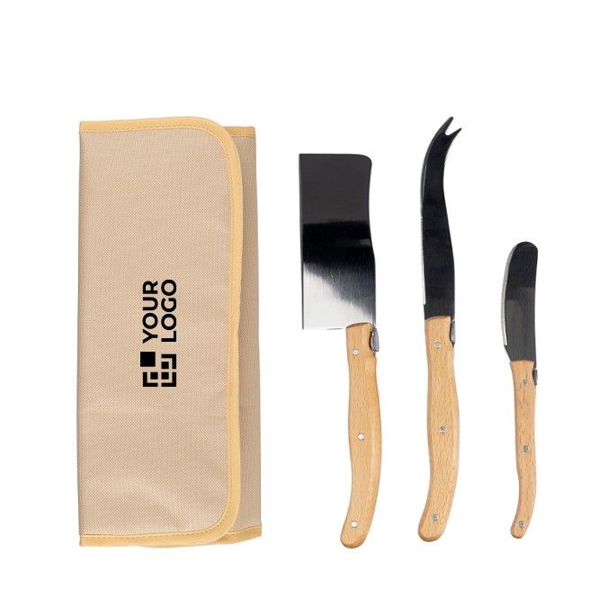Juego de cuchillos para quesos o charcutería en una bolsa con velcro