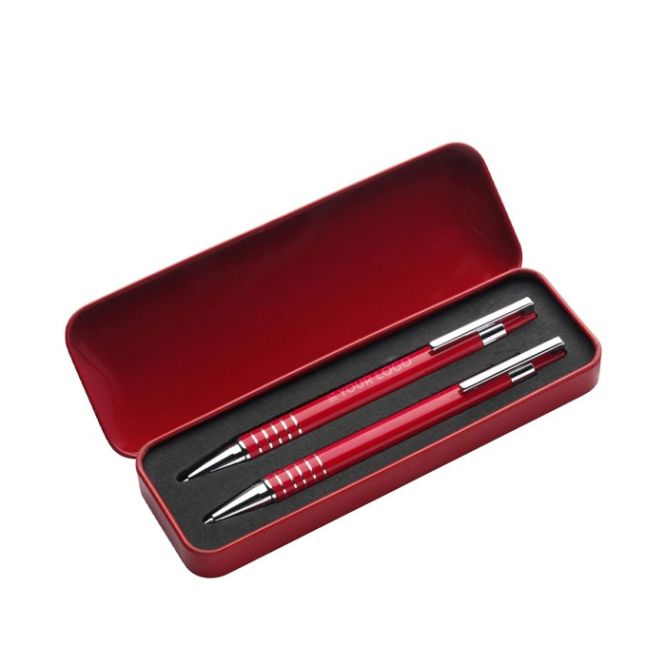 Estuche de metal con 1 portaminas y 1 bolígrafo tinta negra