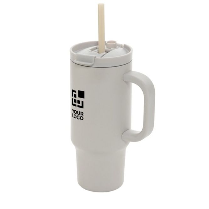 Vaso térmico de acero inoxidable reciclado con pajita y asa 480 ml