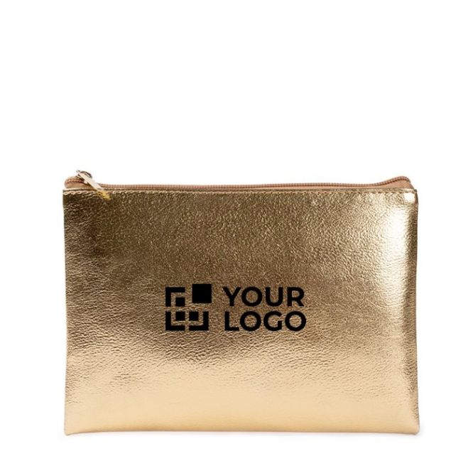 Neceser compacto de PU con acabado dorado y cremallera a juego