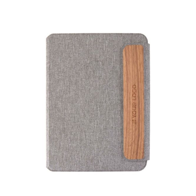 Portafolio ecológico con cierre de madera de nogal A5 hojas a rayas