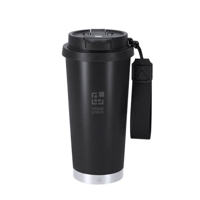 Vaso take away de acero inox reciclado con cinta de transporte 500ml