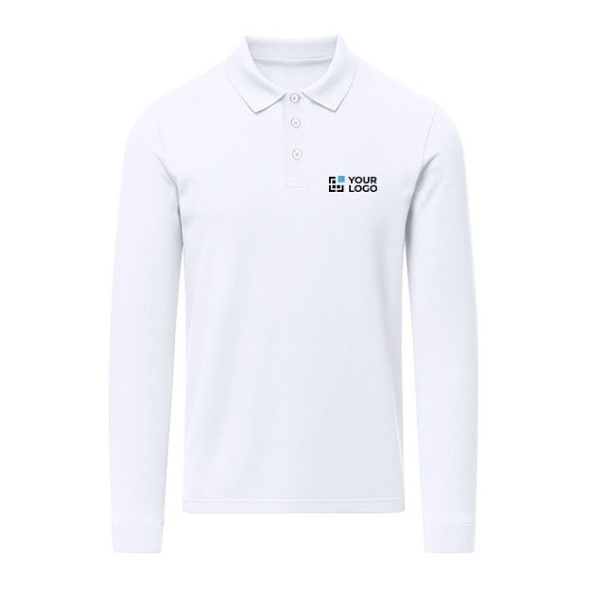Polo unisex blanco de manga larga de algodón MKT Charlot 220 g/m2 