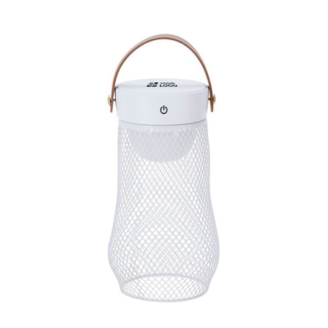 Lámpara con diseño en metal y asa en la parte superior de PU