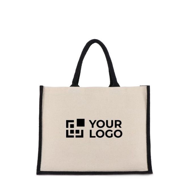 Bolsa de algodón con laterales y fondo de yute de colores 320 g/m2